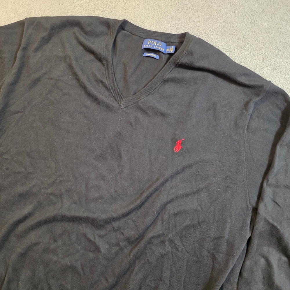 Polo Ralph Lauren Sweater Mens 3XB Black V-Neck Pima Cotton Dadcore Streetwear